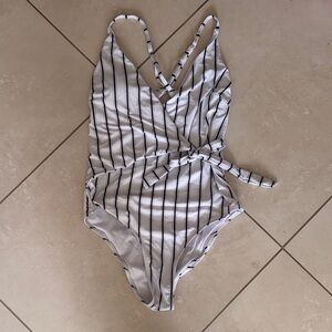 Chic Striped Wrap Swimsuit